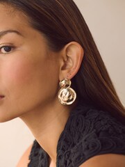 Gold Tone Recycled Metal Molten Disc Drop Earrings - Image 2 of 3