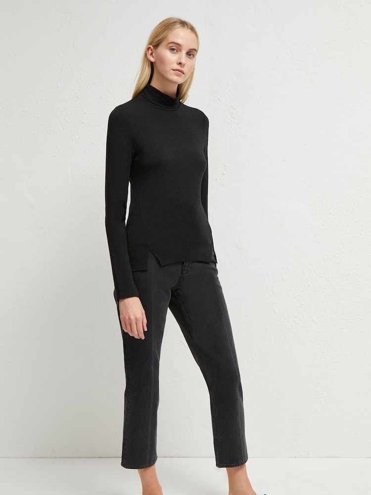 French Connection Black Jersey Venitia Split Cuff Top - Image 3 of 4