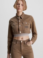 Calvin Klein Jeans Brown Extreme Crop 90S Denim Jacket - Image 1 of 5
