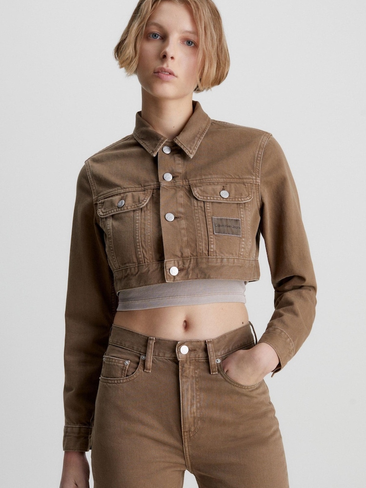 Calvin Klein Jeans Brown Extreme Crop 90S Denim Jacket - Image 1 of 5