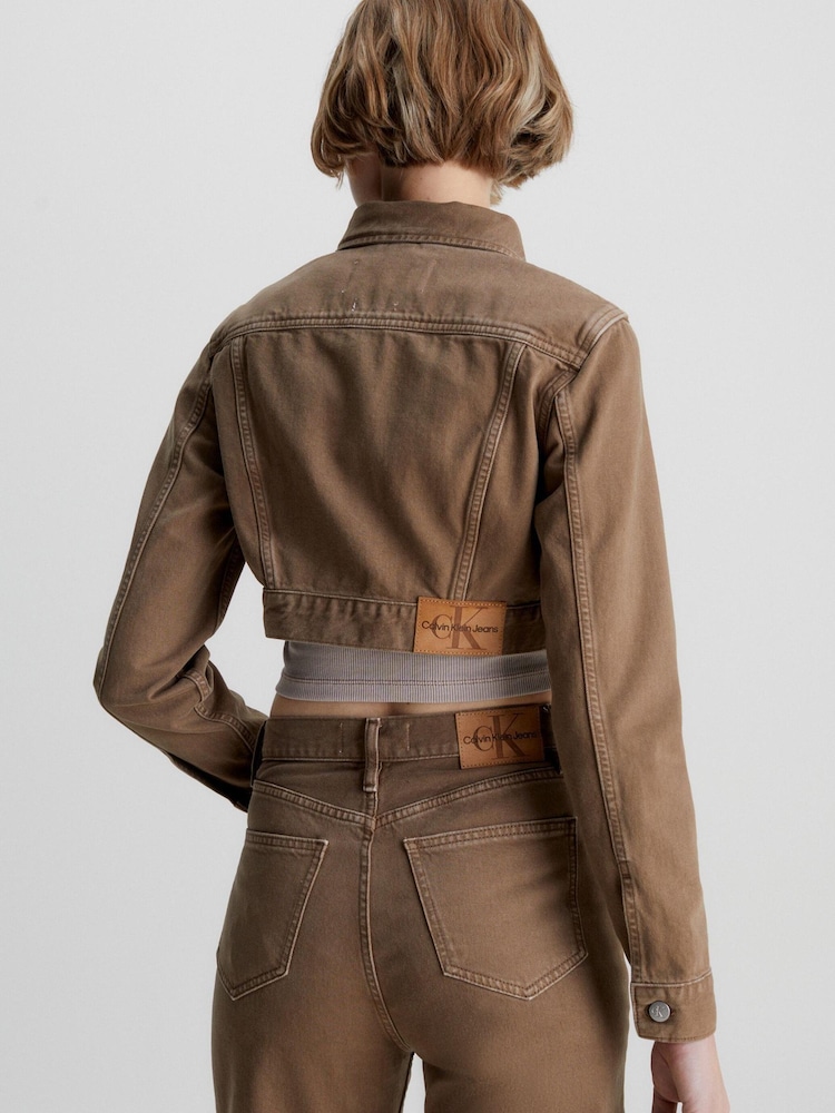 Calvin Klein Jeans Brown Extreme Crop 90S Denim Jacket - Image 2 of 5