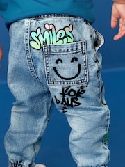 Light modra Denim - 100% bombaž Graffiti potisk; vzorec Jeans (3mths-7yrs) - Slika 2 iz 8