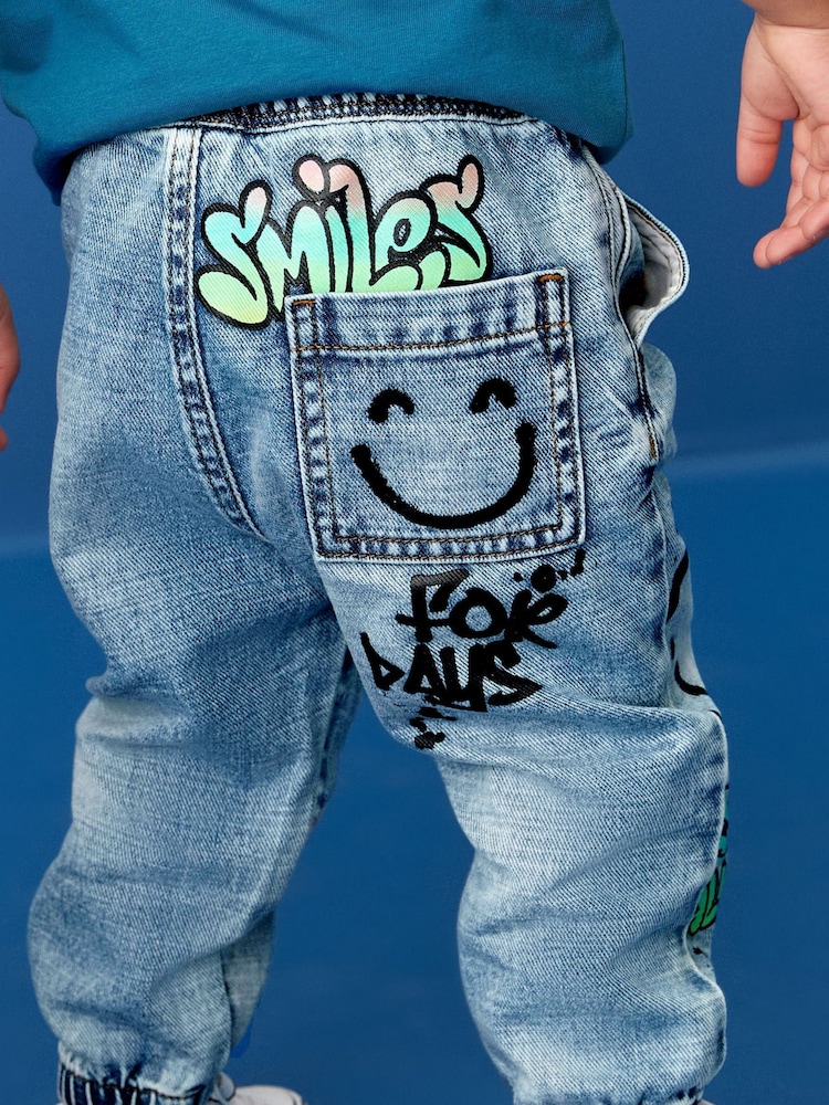 Light modra Denim - 100% bombaž Graffiti potisk; vzorec Jeans (3mths-7yrs) - Slika 2 iz 8