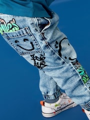 Light modra Denim - 100% bombaž Graffiti potisk; vzorec Jeans (3mths-7yrs) - Slika 3 iz 8