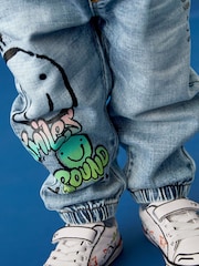Light modra Denim - 100% bombaž Graffiti potisk; vzorec Jeans (3mths-7yrs) - Slika 5 iz 8