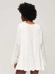 Superdry Cream Lace Flare Sleeve Mini Dress - Image 2 of 7