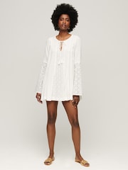 Superdry Cream Lace Flare Sleeve Mini Dress - Image 3 of 7