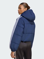 adidas Originals Blue Adicolor Cropped Hooded Puffer Jacket - Image 2 of 5