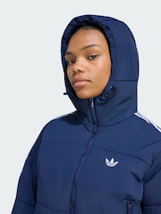 adidas Originals Blue Adicolor Cropped Hooded Puffer Jacket - Image 3 of 5