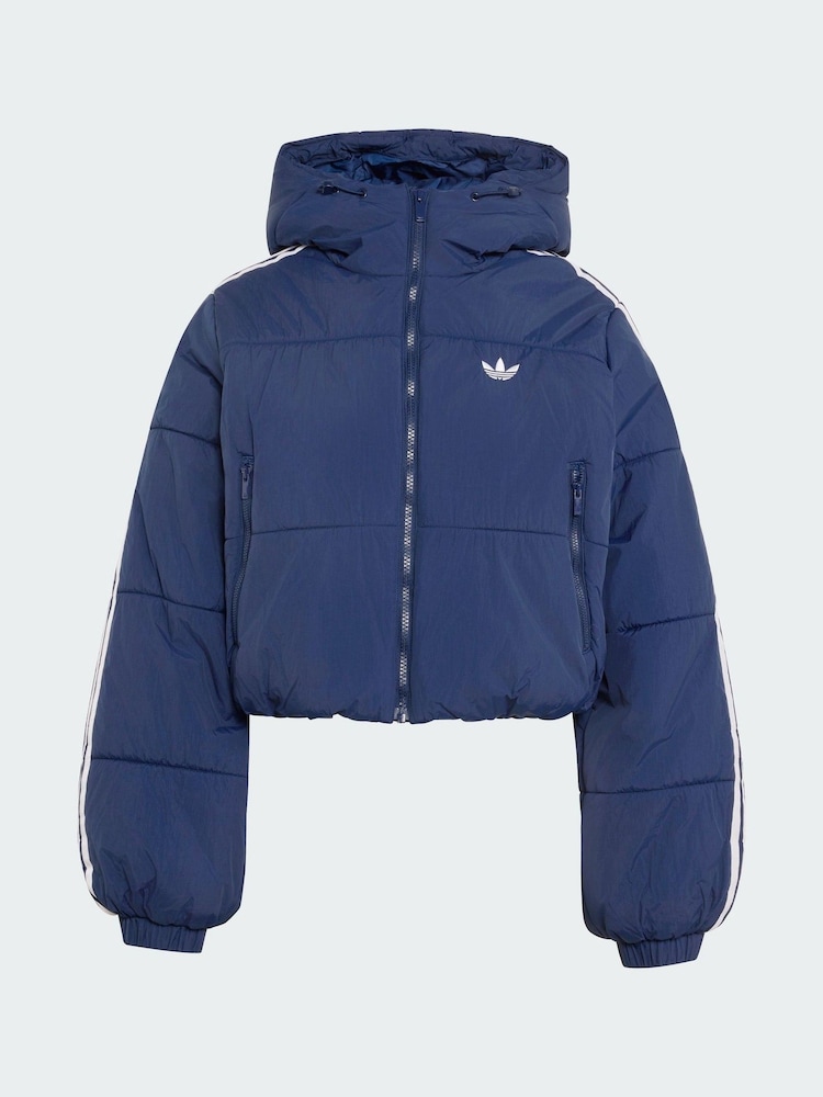 adidas Originals Blue Adicolor Cropped Hooded Puffer Jacket - Image 5 of 5 adidas Originals Blue Adicolor Cropped Hooded Puffer Jacket - Image 5 of 5