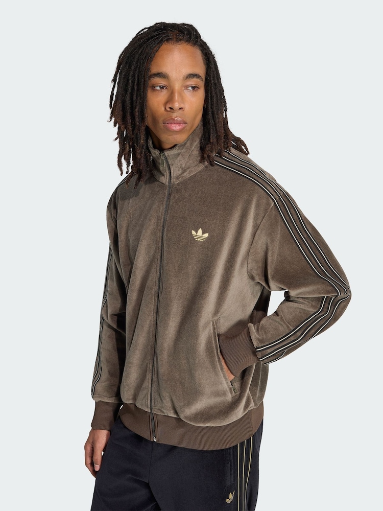 adidas Originals Brown Firebird Velour Track Jacket - Image 1 of 5 adidas Originals Brown Firebird Velour Track Jacket - Image 1 of 5