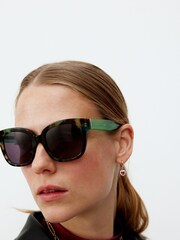 Lunettes de soleil rondes en acétate de tortue en fausse fourrure Oliver Bonas - Image 1 of 6