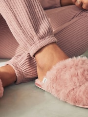 Pink Faux Fur Crossover Slider Slippers - Image 3 of 8