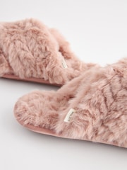 Pink Faux Fur Crossover Slider Slippers - Image 6 of 8