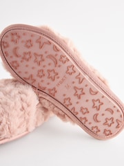 Pink Faux Fur Crossover Slider Slippers - Image 8 of 8