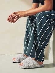 Grey Faux Fur Crossover Slider Slippers - Image 2 of 7