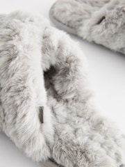 Grey Faux Fur Crossover Slider Slippers - Image 6 of 7