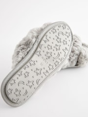 Grey Faux Fur Crossover Slider Slippers - Image 7 of 7