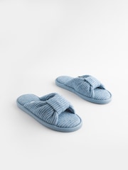 Blue Towelling Knot Slider Slippers - Image 3 of 7