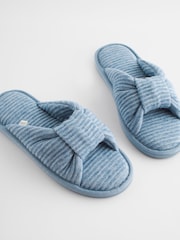 Blue Towelling Knot Slider Slippers - Image 5 of 7