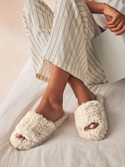 Neutral Faux Fur Flatform Slider Slippers - Image 1 of 7