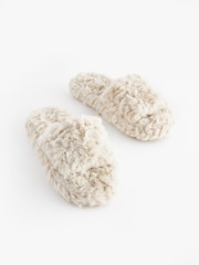Neutral Faux Fur Flatform Slider Slippers - Image 3 of 7
