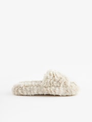 Neutral Faux Fur Flatform Slider Slippers - Image 4 of 7