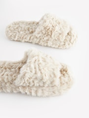 Neutral Faux Fur Flatform Slider Slippers - Image 5 of 7