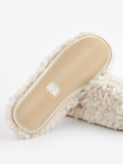Neutral Faux Fur Flatform Slider Slippers - Image 6 of 7