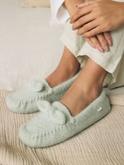 Green Knitted Bow Moccasin Slippers - Image 1 of 7