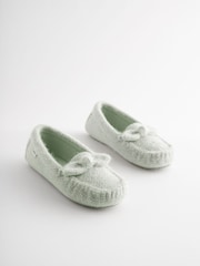 Green Knitted Bow Moccasin Slippers - Image 3 of 7