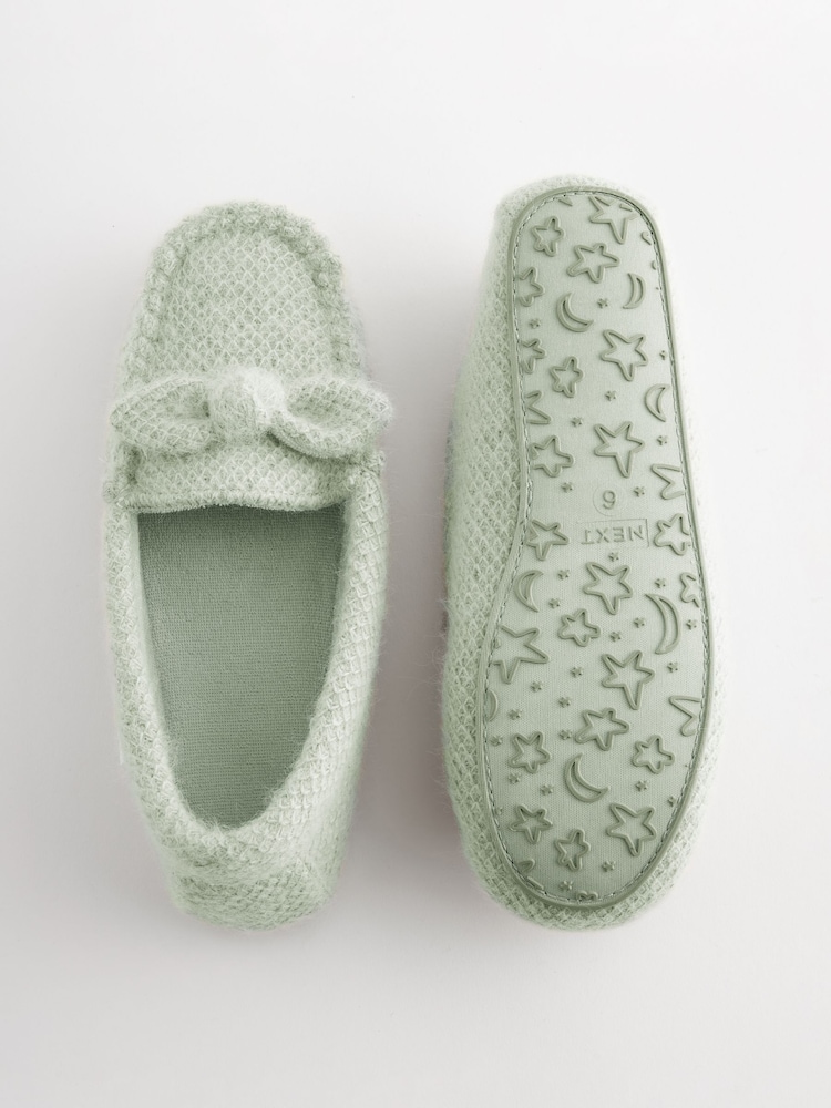 Green Knitted Bow Moccasin Slippers - Image 7 of 7