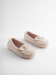 Neutral Knitted Bow Moccasin Slippers - Image 3 of 7
