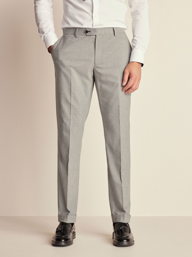 Grey Slim Fit Herringbone Suit Trousers - Image 1 of 9