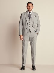 Grey Slim Fit Herringbone Suit Trousers - Image 2 of 9