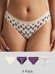 Berry Print/ Cream High Leg Geo Lace Trim Knickers 4 Pack - Image 1 of 10