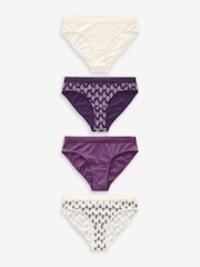 Berry Print/ Cream High Leg Geo Lace Trim Knickers 4 Pack - Image 5 of 10