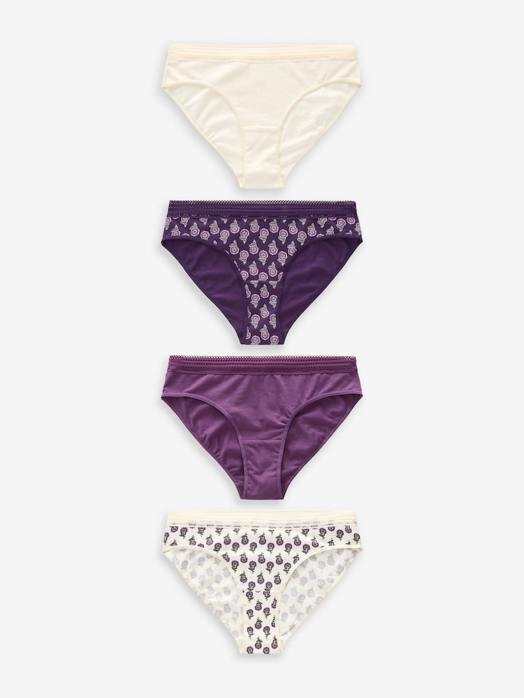 Berry Print/ Cream High Leg Geo Lace Trim Knickers 4 Pack - Image 5 of 10