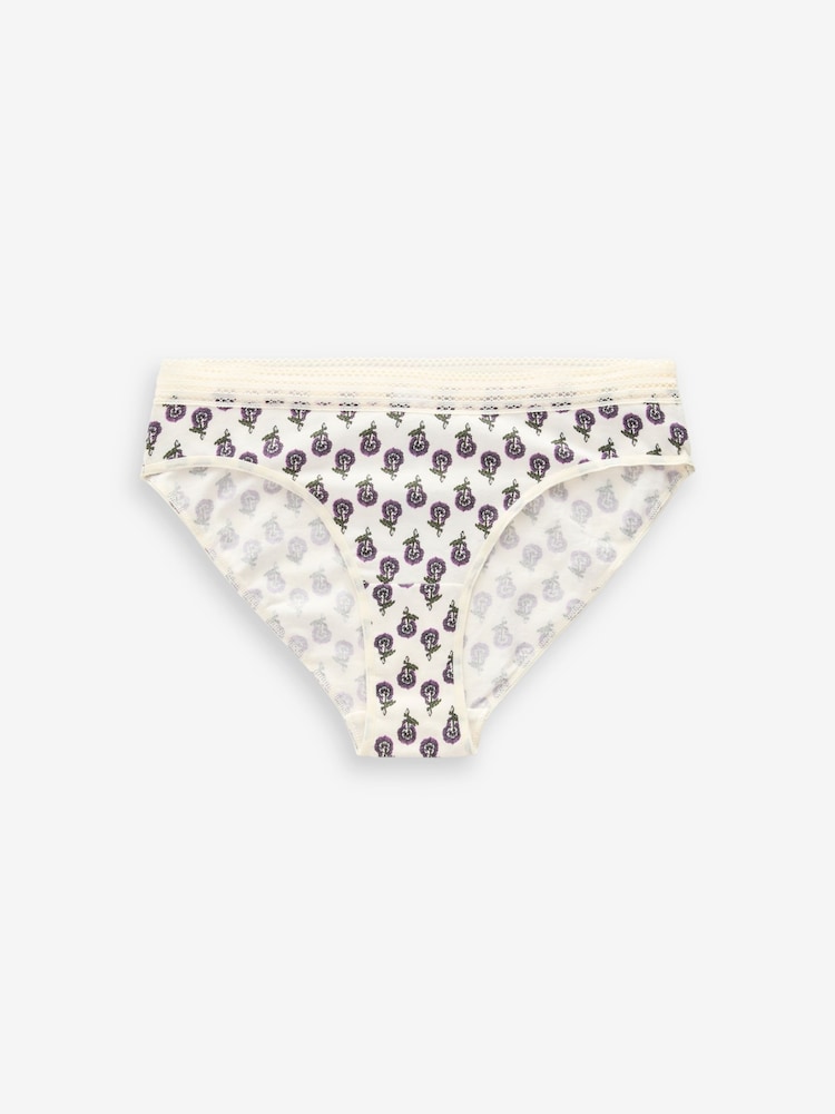Berry Print/ Cream High Leg Geo Lace Trim Knickers 4 Pack - Image 6 of 10