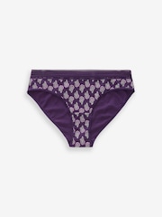 Berry Print/ Cream High Leg Geo Lace Trim Knickers 4 Pack - Image 7 of 10