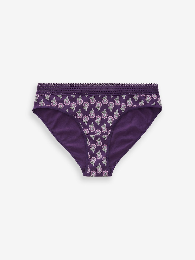 Berry Print/ Cream High Leg Geo Lace Trim Knickers 4 Pack - Image 7 of 10