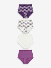 Berry Print/ Cream Full Brief Geo Lace Trim Knickers 4 Pack - Image 1 of 8