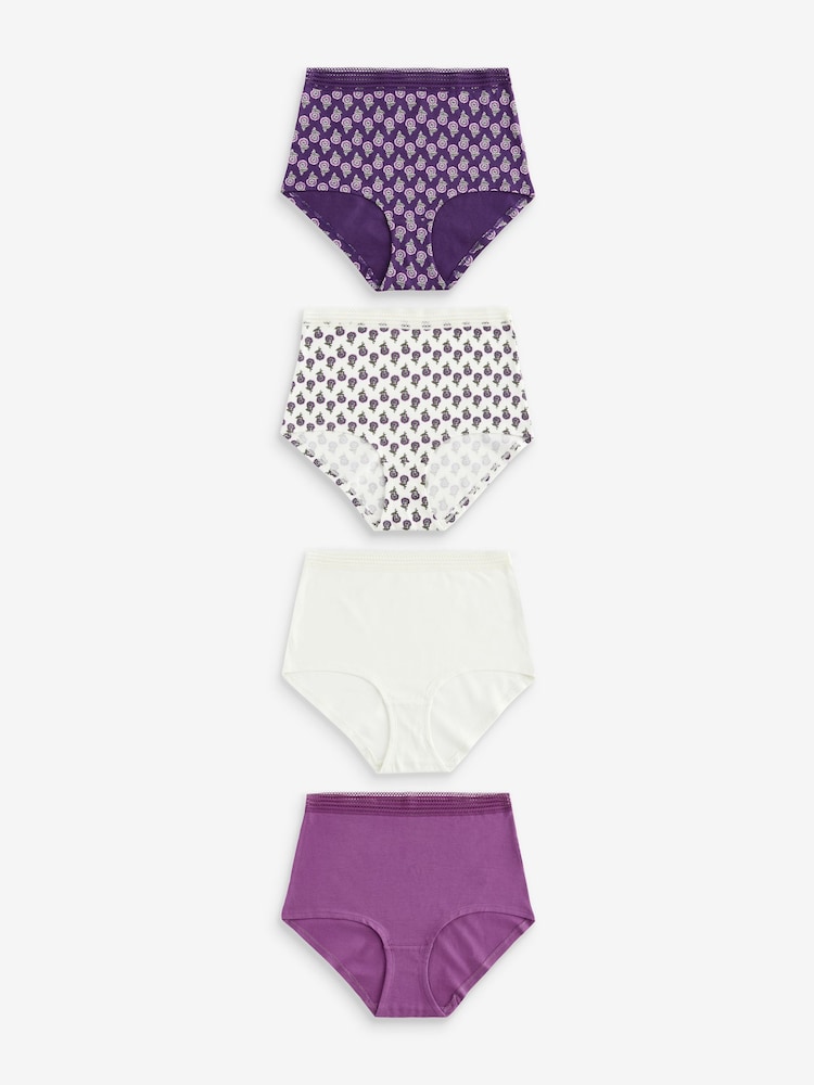 Berry Print/ Cream Full Brief Geo Lace Trim Knickers 4 Pack - Image 1 of 8
