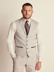 Neutral Regular Fit Herringbone Suit Waistcoat - Image 1 of 6