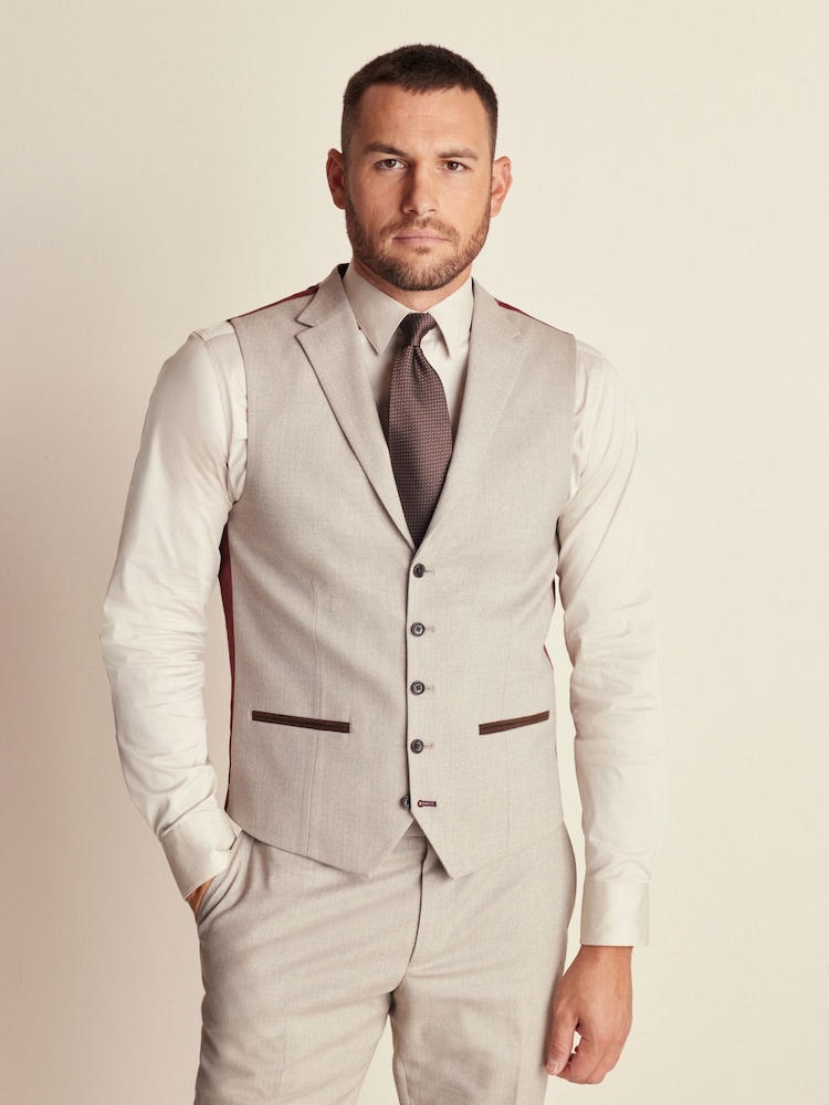 Neutral Regular Fit Herringbone Suit Waistcoat - Image 1 of 6