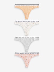 Orange Pumpkin Print Thong Cotton Rich Logo Knickers 4 Pack - Image 1 of 8
