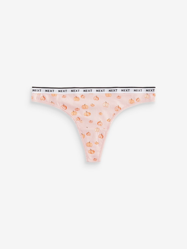 Orange Pumpkin Print Thong Cotton Rich Logo Knickers 4 Pack - Image 8 of 8