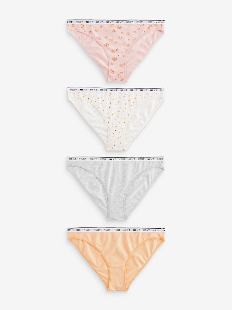 برتقالي - طبعة يقطين - حزمة سراويل داخلية من 4 قطع مصنوعة من القطن الغني ومزينة بشعار - صورة 1 من 1