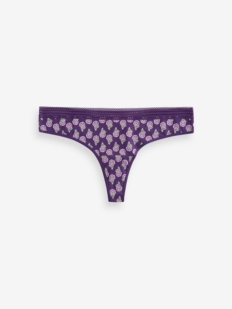 Berry Print/Cream Thong Geo Lace Trim Knickers 4 Pack - Image 8 of 8