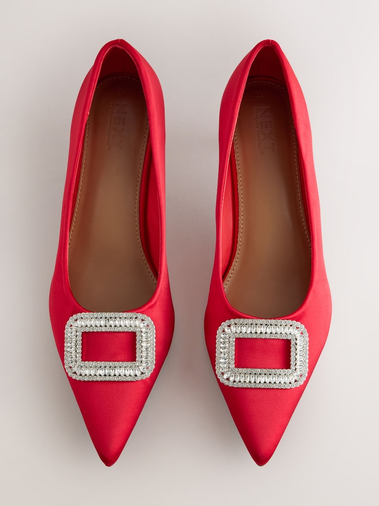 Red Forever Comfort® Low Jewel Trim Court Heels - Image 2 of 5 Red Forever Comfort® Low Jewel Trim Court Heels - Image 2 of 5